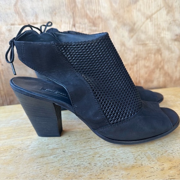 Paul Green Open Toe Black Perforated Sling Back Block Heel Shoe - Picture 2 of 11
